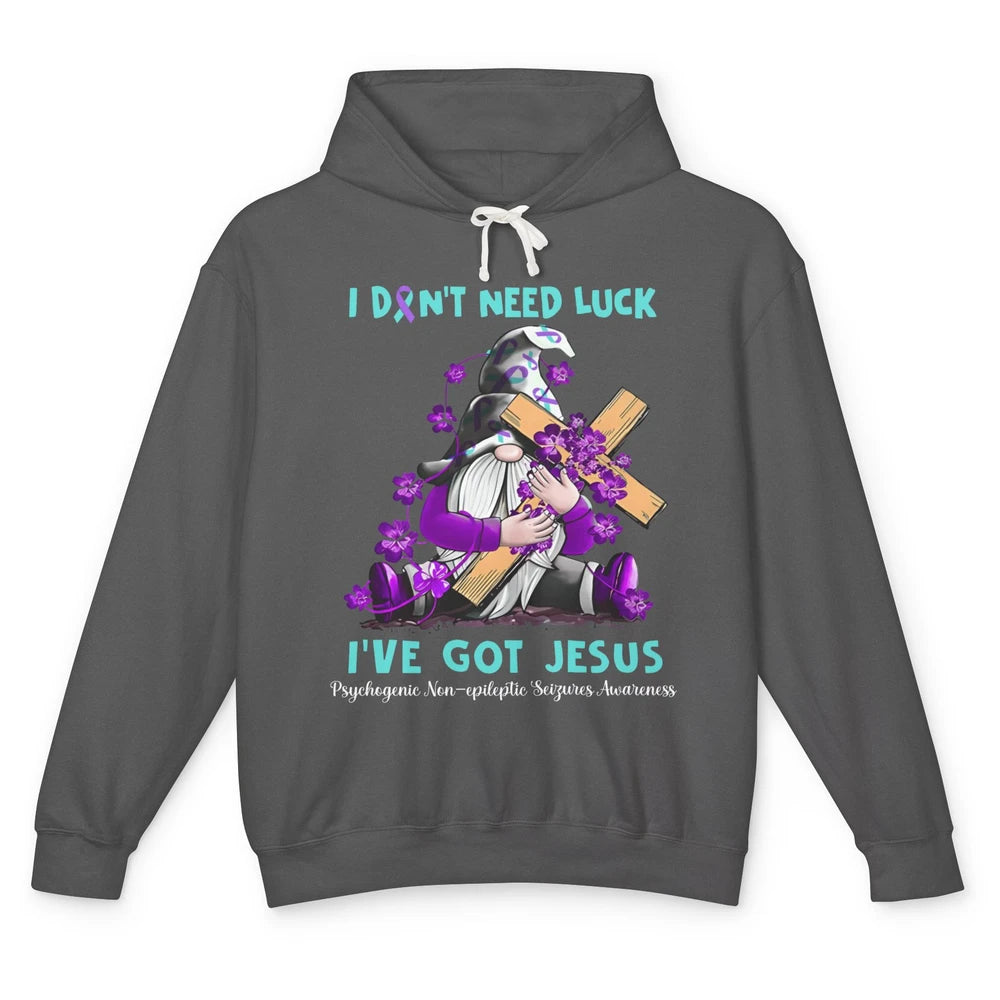 PNES Awareness Gnome I Don't Need Luck I've Got Jesus Faith Unisex Lightweight Hoodie