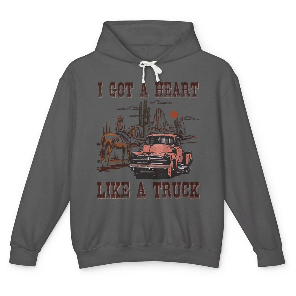 Western Sunset Cowgirl I Got Heart Like Truck Rodeo Cactus Unisex Lightweight Hoodie