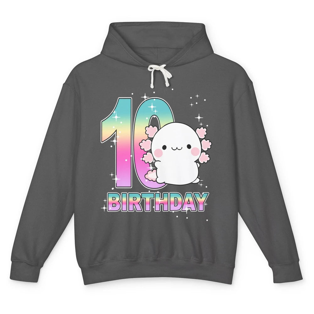 Cute Axolotl 10th Birthday Girl Boy 10 Years Old Birthday Unisex Lightweight Hoodie