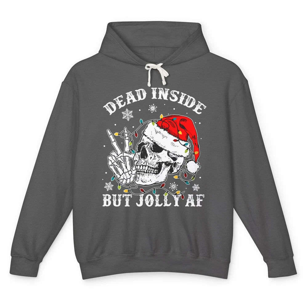 Skeleton Christmas Dead Inside But Jolly AF Merry Christmas Unisex Lightweight Hoodie