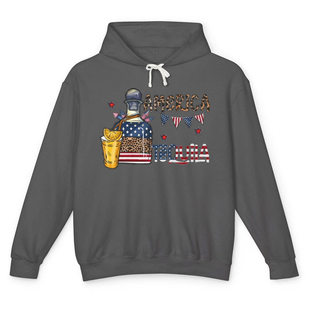 America Tequila Leopard Western Country 4th Of July Party Unisex Lightweight Hoodie