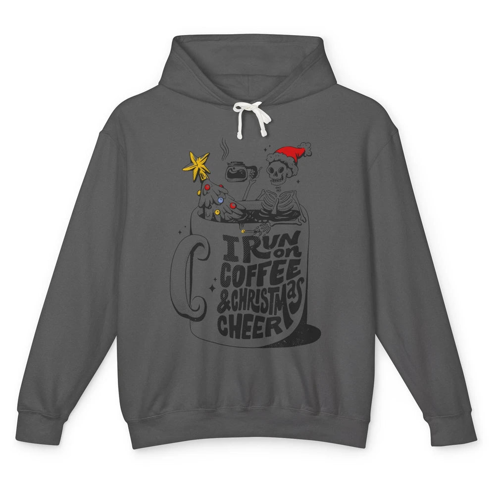 Funny Skeleton Coffee I Run On Coffee And Christmas Cheer Unisex Lightweight Hoodie