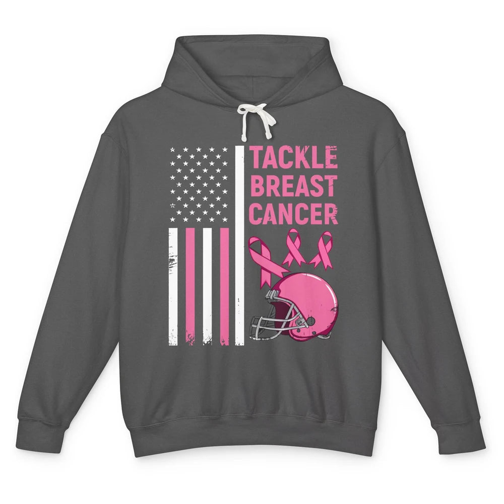 Tackle Breast Cancer US Flag Football Helmet Pink Ribbon Unisex Lightweight Hoodie