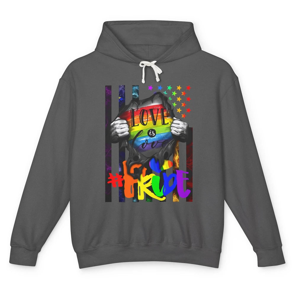 American Flag Love Is Love LGBT Gay Pride Month Equality Unisex Lightweight Hoodie