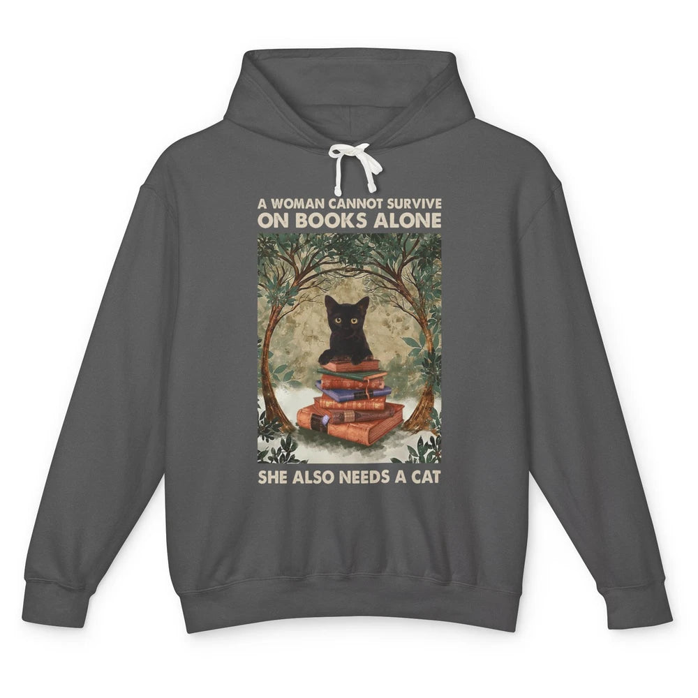 A Woman Cannot Survive On Books Alone She Also Needs A Cat Unisex Lightweight Hoodie