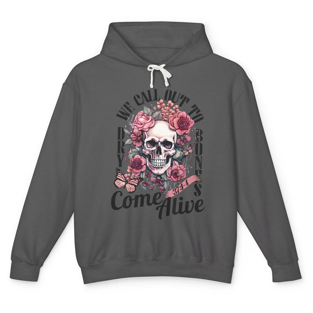 Floral Skull Dry Bones Come Alive Bible Christian Halloween Unisex Lightweight Hoodie