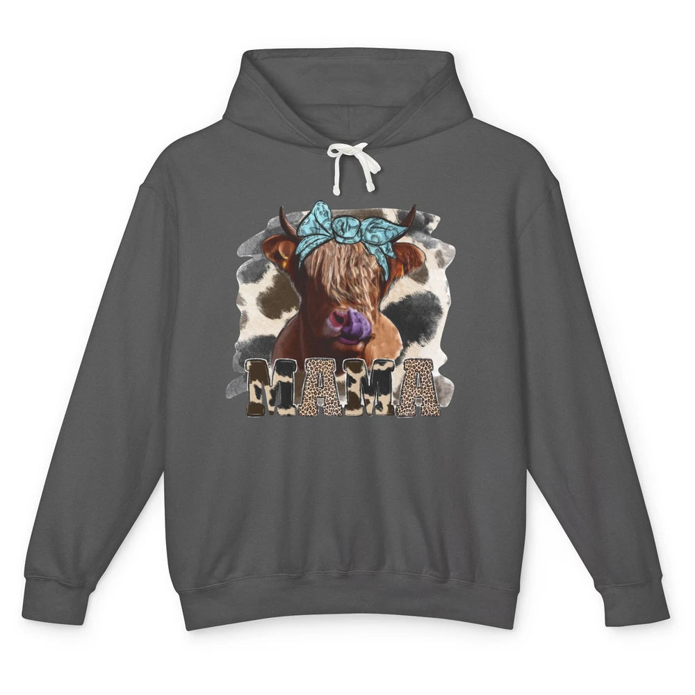 Leopard Highland Cow Bandana Cow Mama Western Country Heifer Unisex Lightweight Hoodie