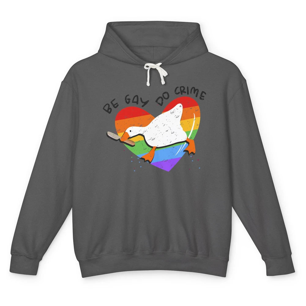 Vintage Duck Rainbow Be Gay Do Crime LGBTQ Community Rights Unisex Lightweight Hoodie