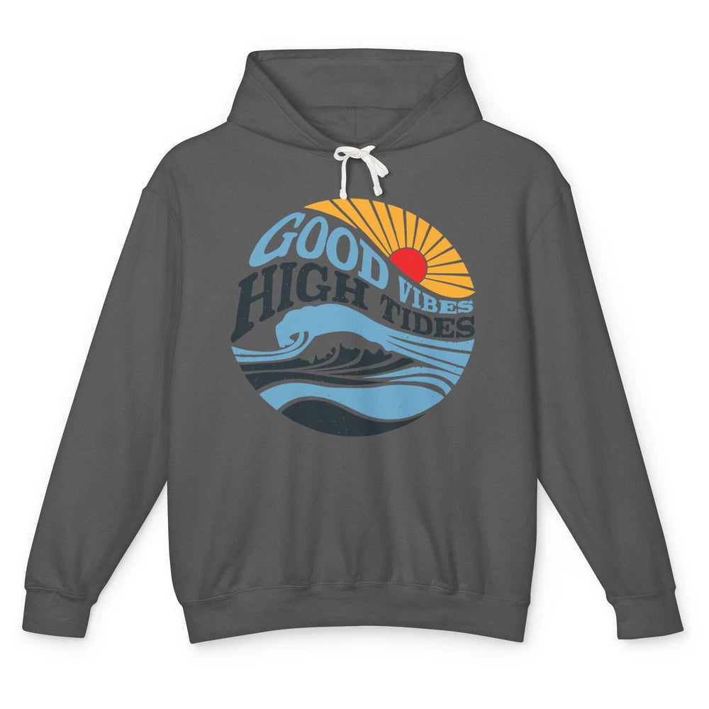 Retro Rainbow Sunrise Good Vibes High Tides Positive Vibes Unisex Lightweight Hoodie