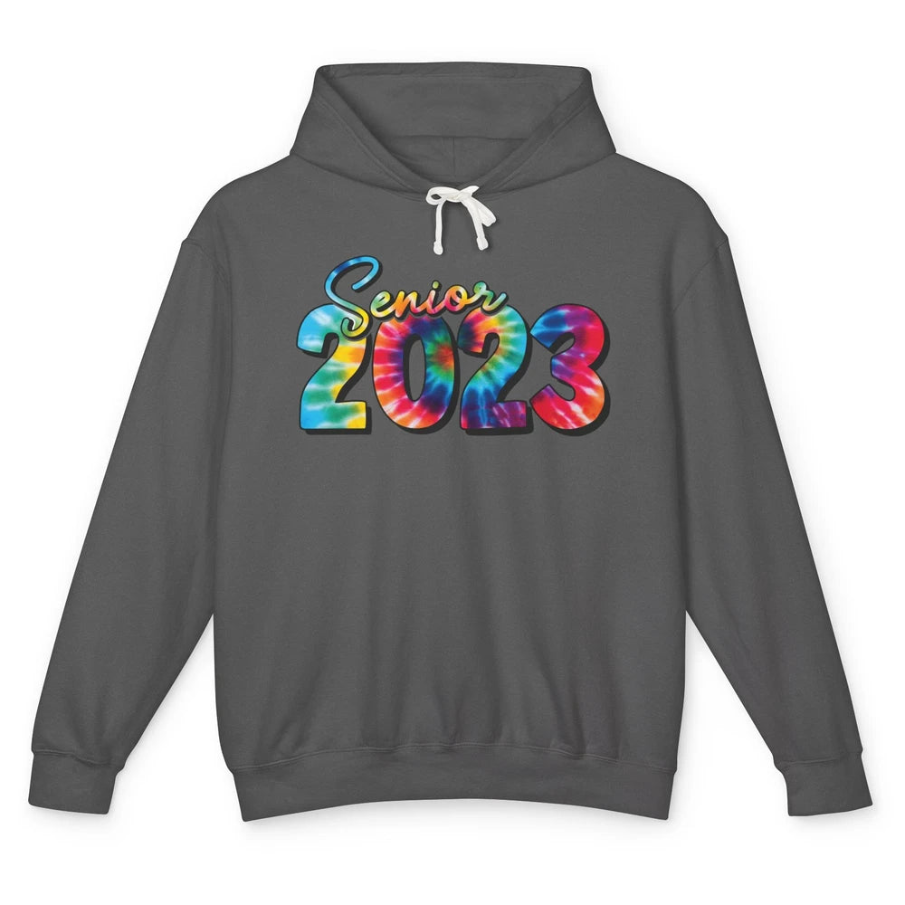 Tie Dye Senior 2023 Class Of 2023 Graduate Bachelor Hat Gift Unisex Lightweight Hoodie