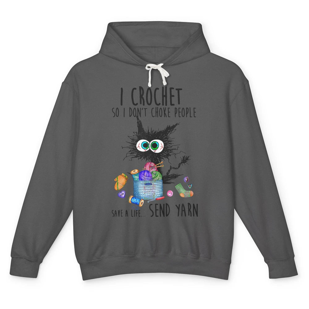 I Crochet So I Dont Choke People Cute Black Cat Knit Vintage Unisex Lightweight Hoodie