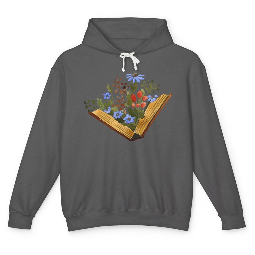 Retro Wildflowers Book Reading Bookworm Teacher Librarian Unisex Lightweight Hoodie