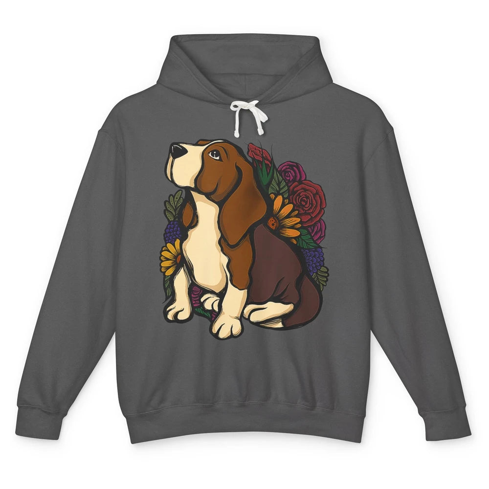 Cute Beagle Dog Floral Dog Mom Life Watercolor Wildflowers Unisex Lightweight Hoodie