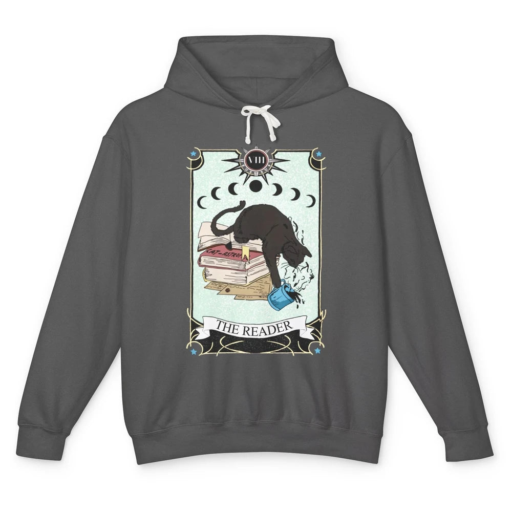 Witchy Black Cat The Reader Tarot Card Mystic Celestial Moon Unisex Lightweight Hoodie