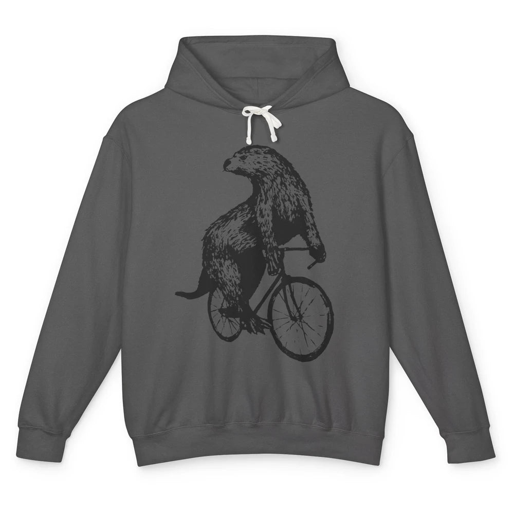 Otter Riding A Bicycle Funny Bike Rider Cute Otters Vintage Unisex Lightweight Hoodie