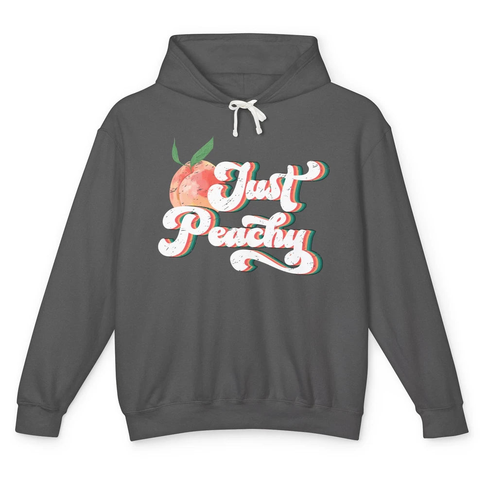 Just Peachy Retro 70s Georgia Peaches Summer Fruit Sarcastic Unisex Lightweight Hoodie