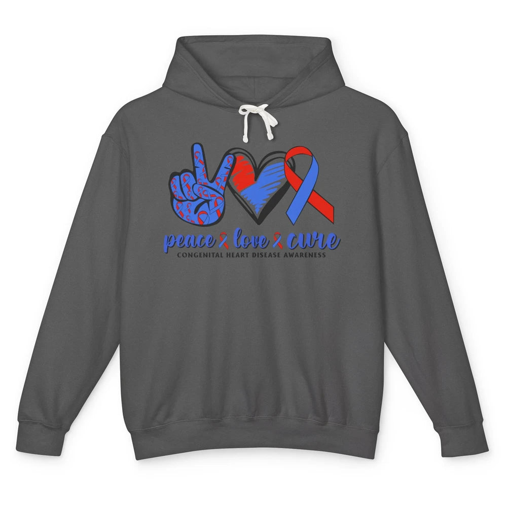 Congenital Heart Disease Blue Red Ribbon Peace Love Cure CHD Unisex Lightweight Hoodie