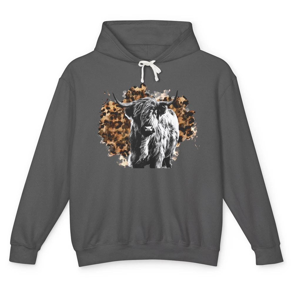 Highland Cow Leopard Heifer Western Country Southern Gift Unisex Lightweight Hoodie