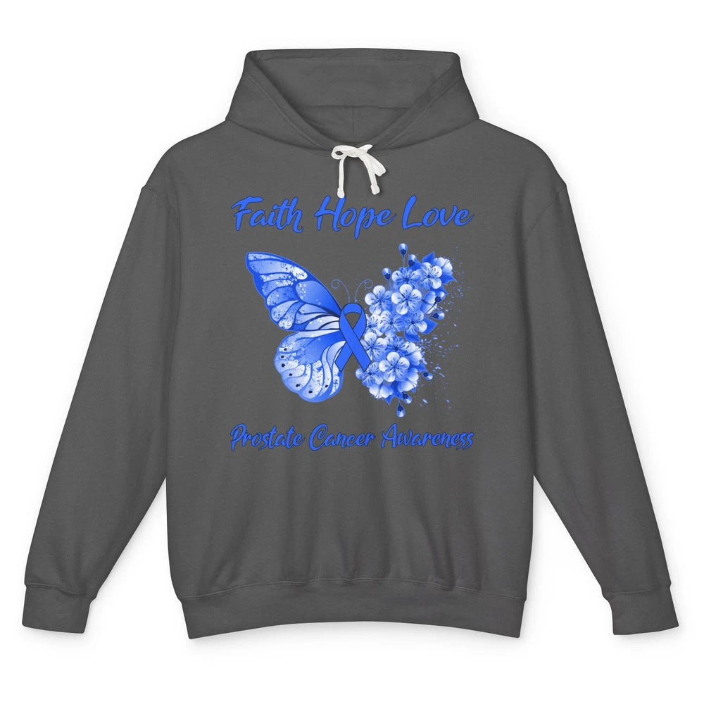 Butterfly Faith Hope Warrior Prostate Cancer Blue Ribbon Unisex Lightweight Hoodie