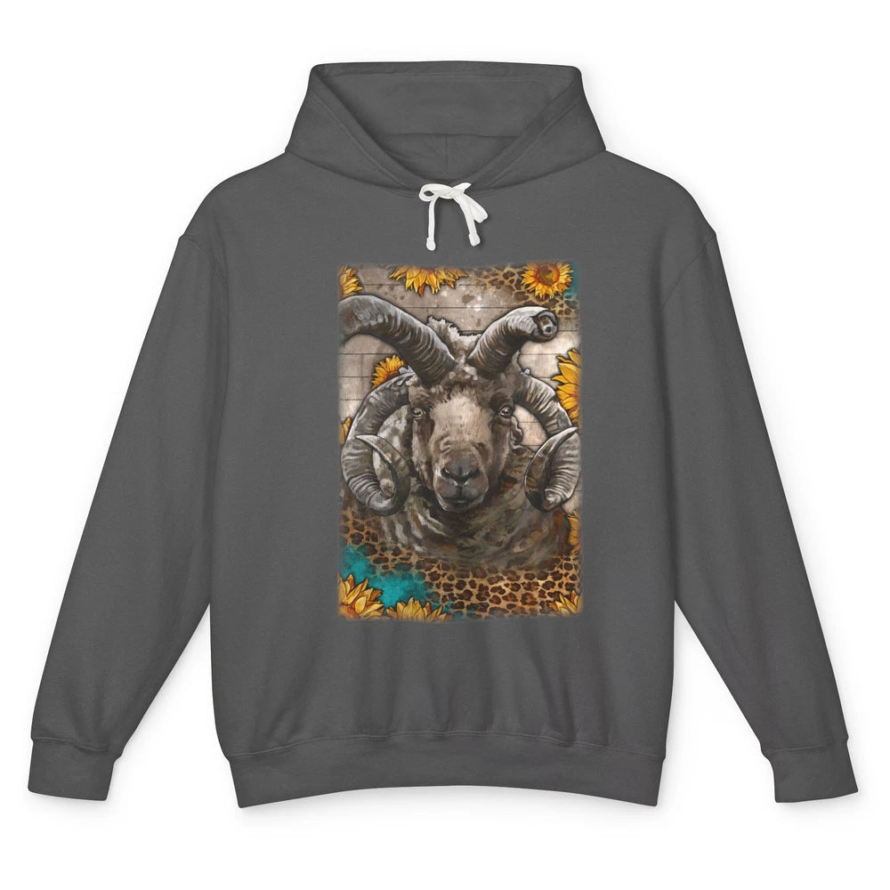 Leopard Sunflower Navajo-Churro Sheep Western Farm Life Unisex Lightweight Hoodie