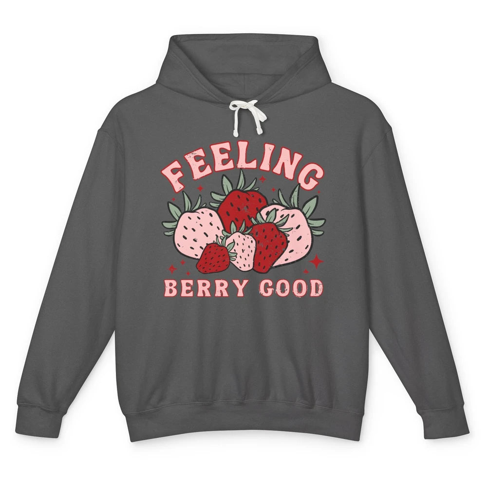 Retro Strawberry Feeling Berry Good Positive Mind Happy Life Unisex Lightweight Hoodie