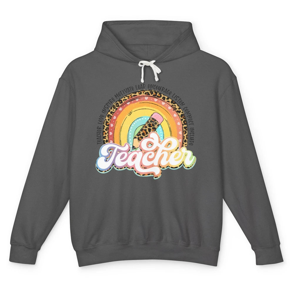 Teacher Life Love Inspire Motivate Appreciation Gift Rainbow Unisex Lightweight Hoodie