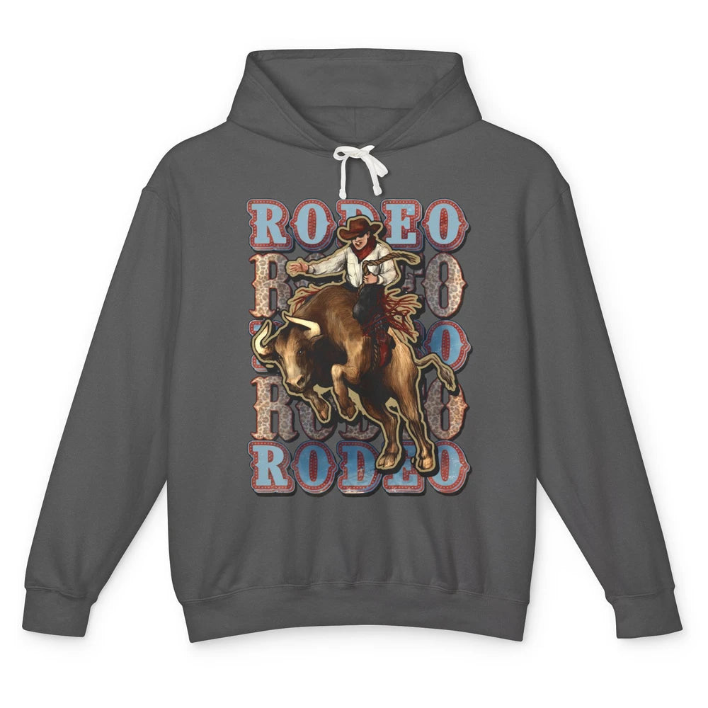 Leopard Cowboy Bull Riding Rodeo Dad Western Country Cowboy Unisex Lightweight Hoodie