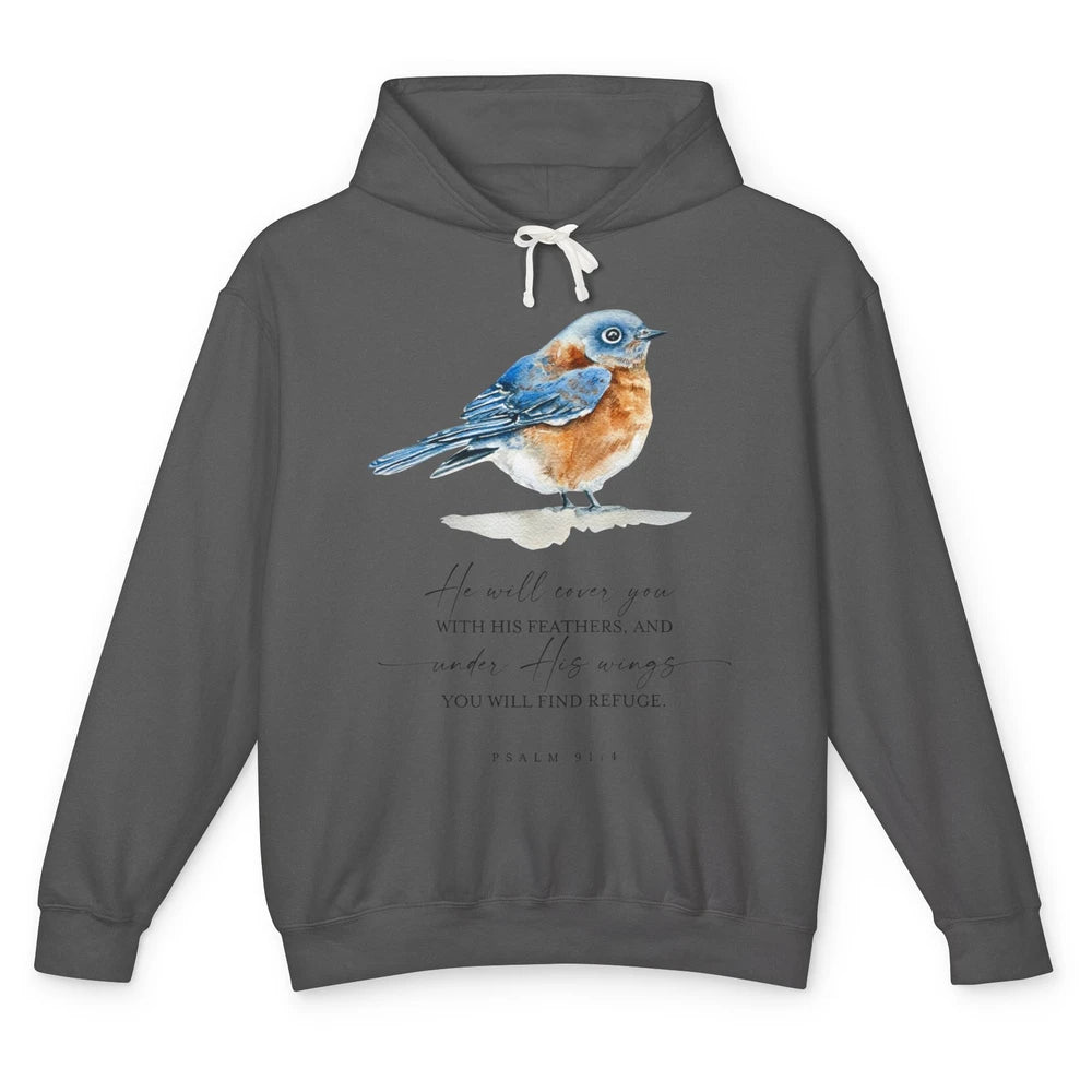 Christian He Will Cover You With His Feathers Bible Verse Unisex Lightweight Hoodie