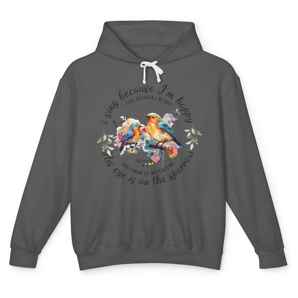 Christian Birds His Eyes Are On The Sparrow Bible Hand Drawn Unisex Lightweight Hoodie