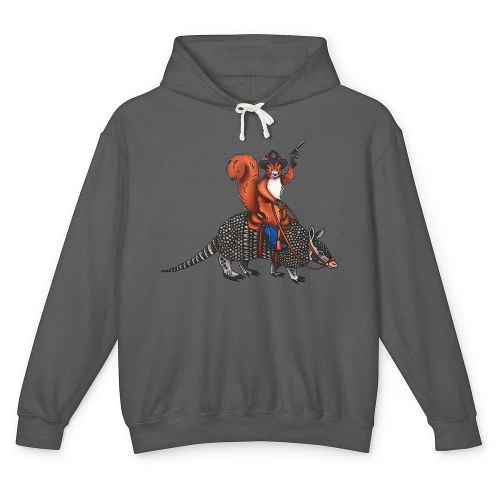 Retro Squirrel Cowboy Riding Armadillo Howdy Western Country Unisex Lightweight Hoodie