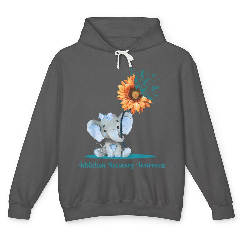 Addiction Recovery Awareness Teal Ribbon Baby Elephant Daisy Unisex Lightweight Hoodie