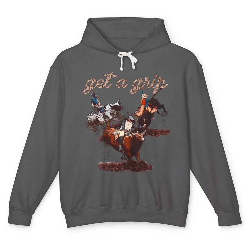 Rodeo Dad Bull Rider Get a Grip Western Country Cowboy Gift Unisex Lightweight Hoodie