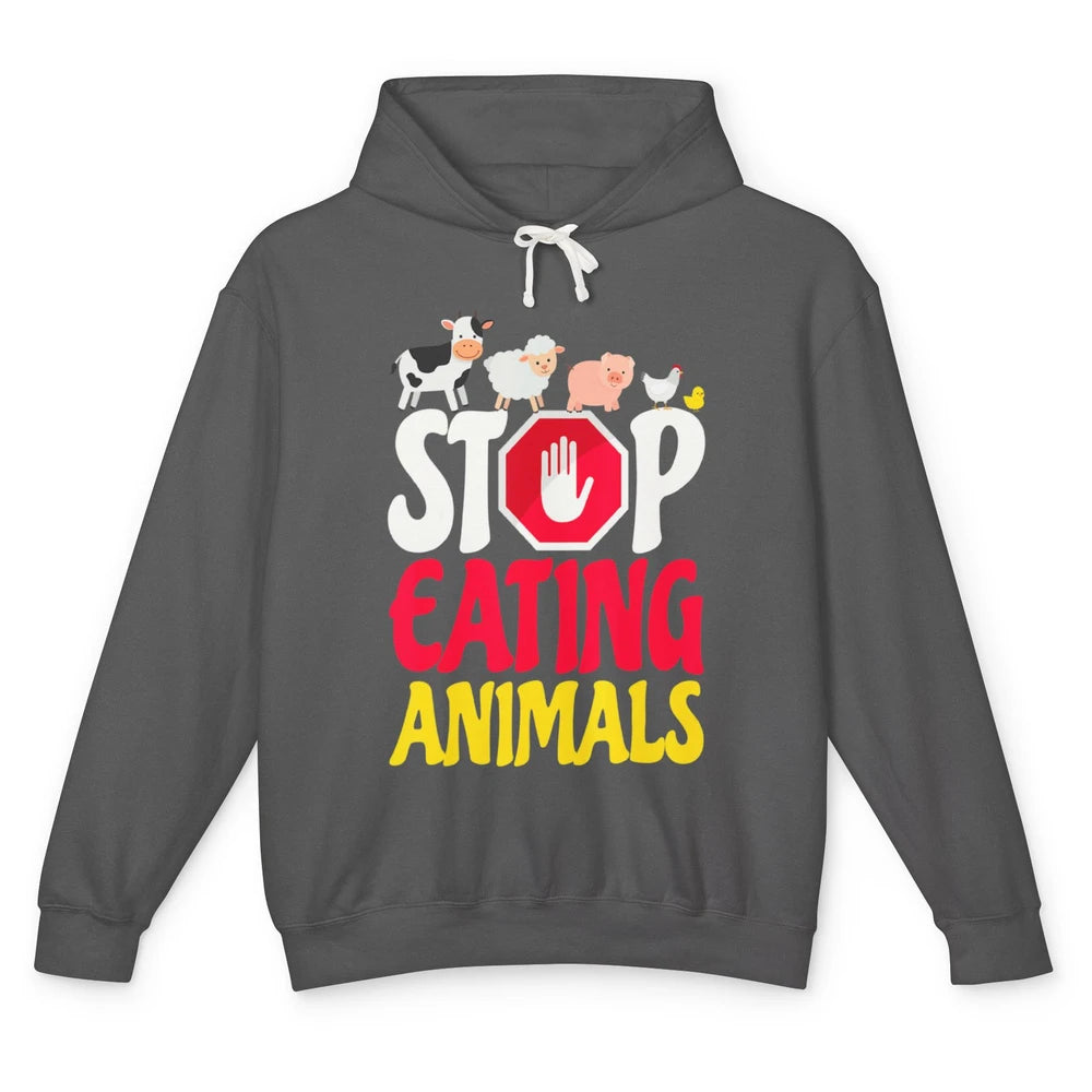 Stop Eating Animal Vegetable Minimal Vegan Healthy Lifestyle Unisex Lightweight Hoodie