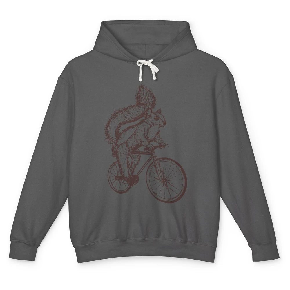 Funny Squirrel Riding A Bicycle Drawn Bike Squirrel Lovers Unisex Lightweight Hoodie