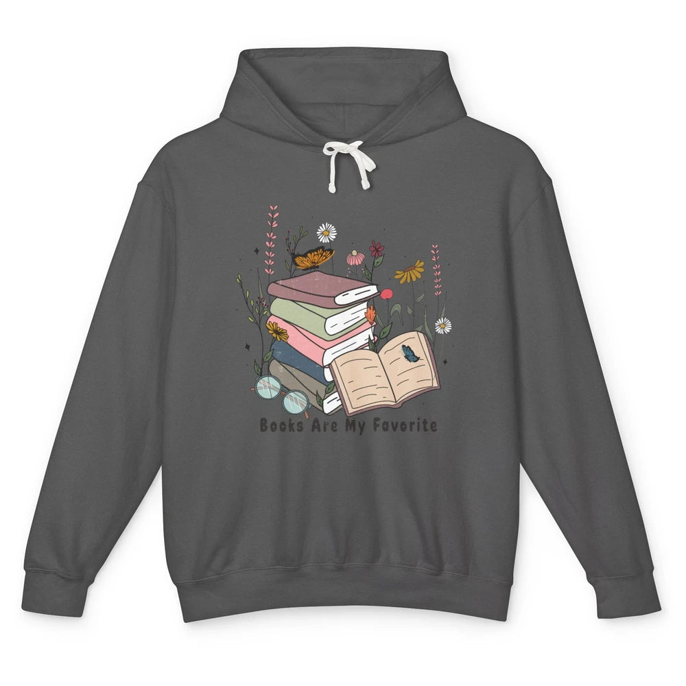 Vintage Books Are My Favorite Floral Bookish Reading Retro Unisex Lightweight Hoodie