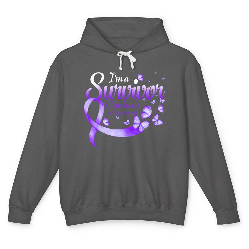 Survivor Butterfly Ribbon Warrior Crohns Disease Awareness Unisex Lightweight Hoodie