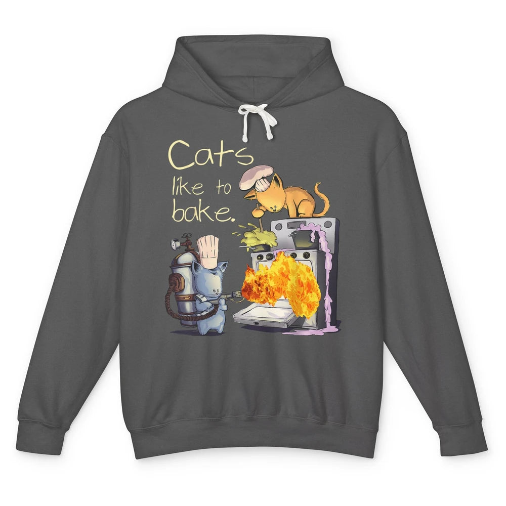 Funny Cats Like To Bake Chef Fire Sarcasm Kitten Pet Baker Unisex Lightweight Hoodie