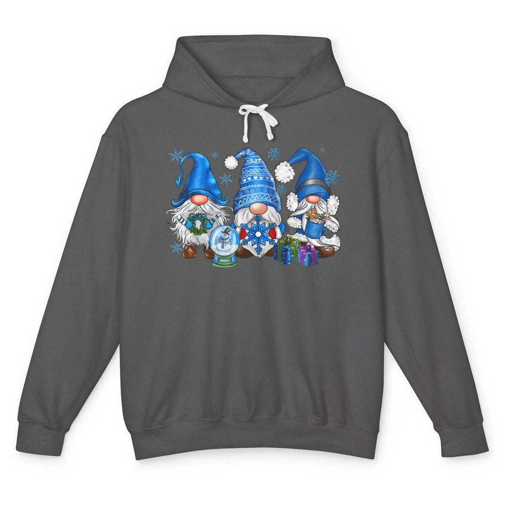 Retro Blue Snowman Gnomes Blue Christmas Winter Gnomies Xmas Unisex Lightweight Hoodie