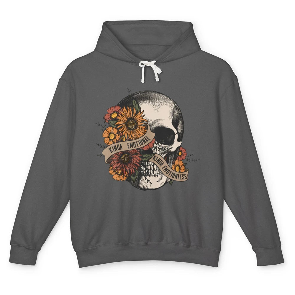 Kinda Emotional Emotionless Flower Skull Vintage Skeleton Unisex Lightweight Hoodie