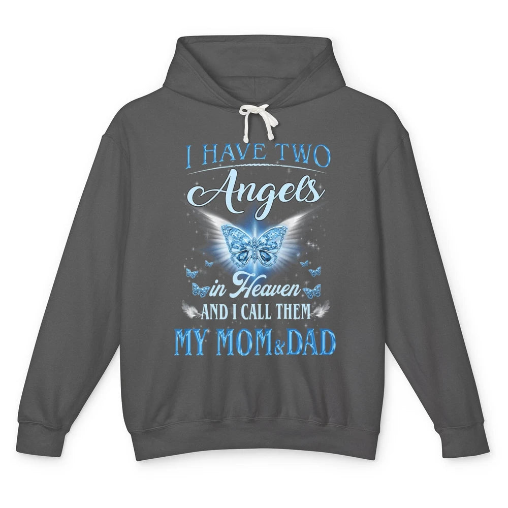 My Mom And Dad In Heaven Angel Wings Mother Memories Forever Unisex Lightweight Hoodie