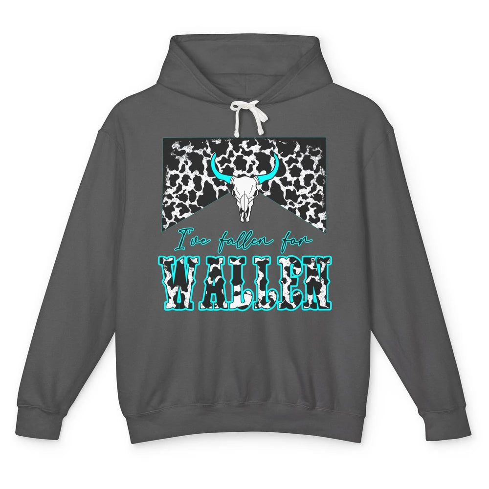 Leopard Turquoise Bull Skull I've Fallen For Wallen Western Unisex Lightweight Hoodie