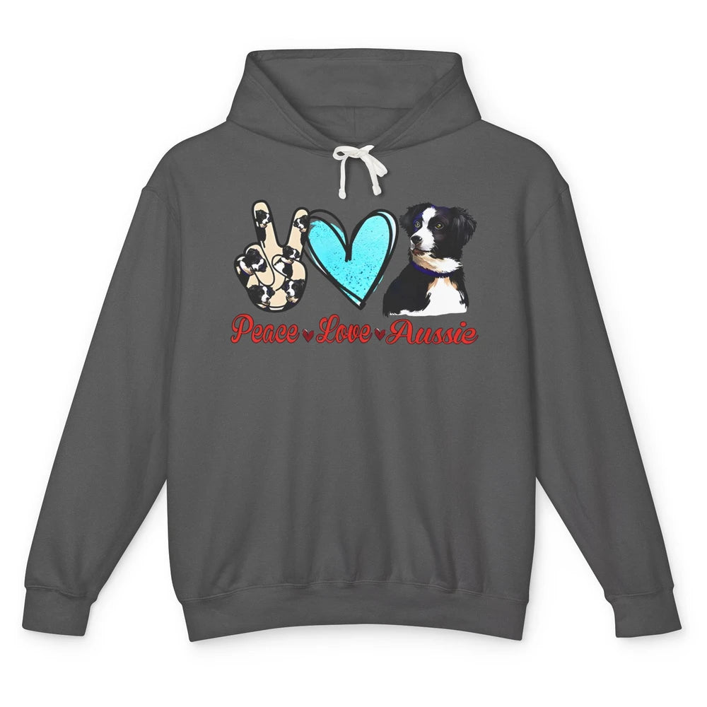 Peace Love Aussie Dog Lovers Australian Shepherd Dad Mom Unisex Lightweight Hoodie