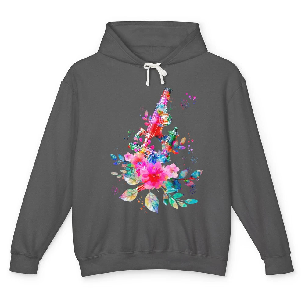 Floral Microscope Medical Laboratory Tools Microbiologist Unisex Lightweight Hoodie