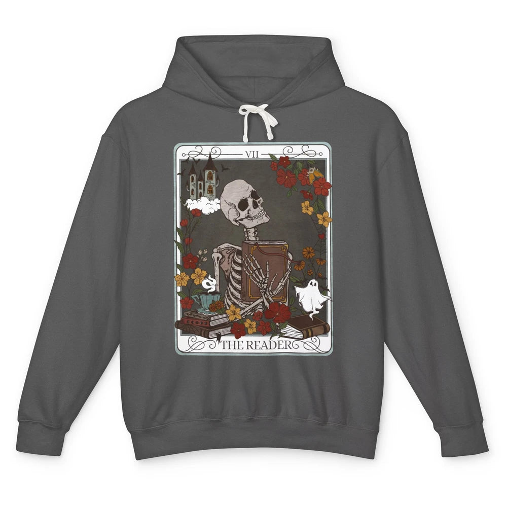 The Reader Tarot Card Skeleton Librarian Witchy Mystical Unisex Lightweight Hoodie