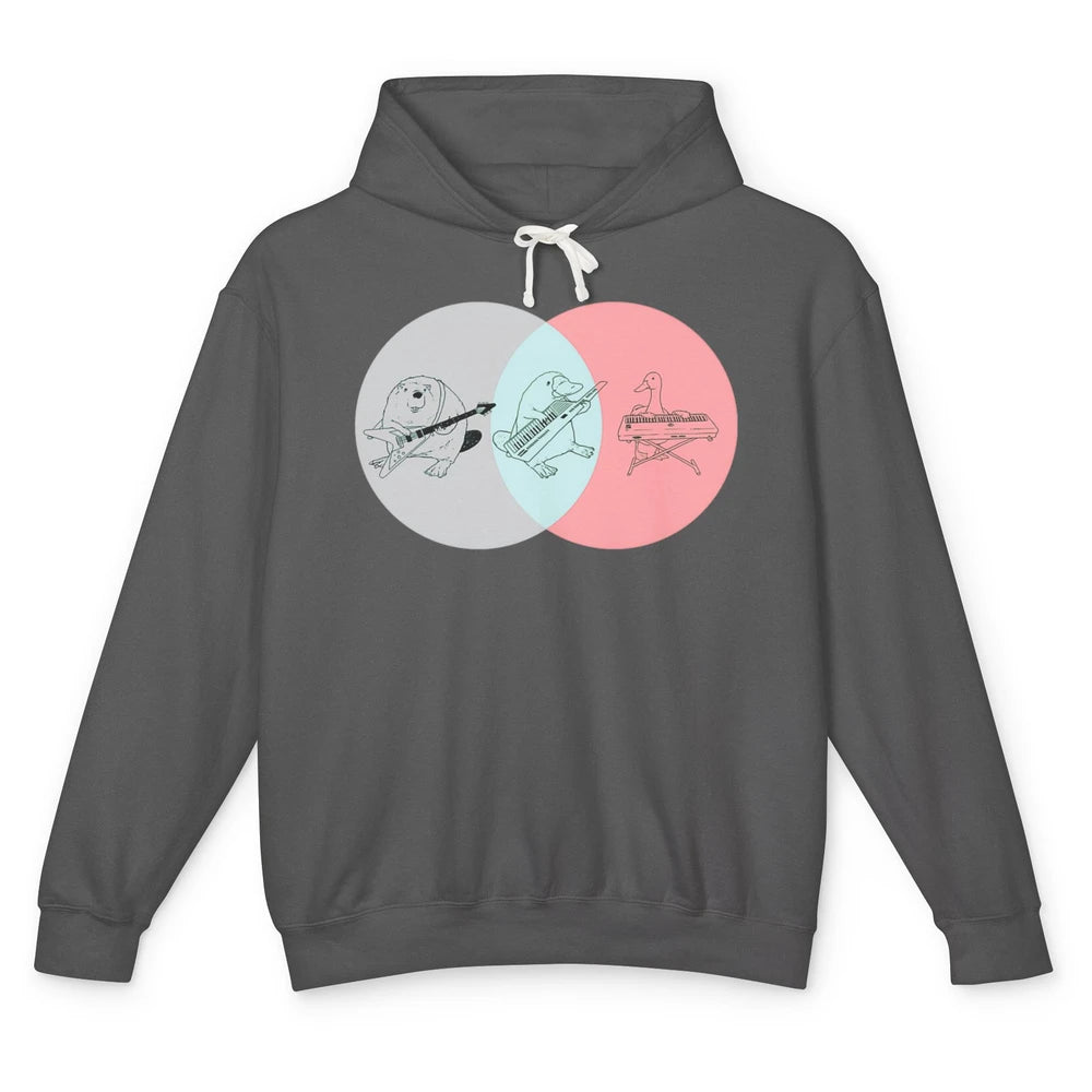 Keytar Platypus Venn Diagram Gray Blue Pink Guitarist Music Unisex Lightweight Hoodie