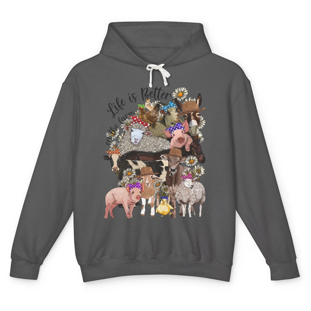 Western Animals Life Is Better On The Farm Pig Cow Donkey Unisex Lightweight Hoodie