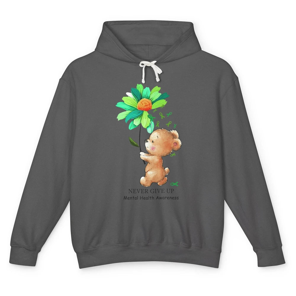 Mental Health Awareness Keep Going Daisy Bear Green Ribbon Unisex Lightweight Hoodie