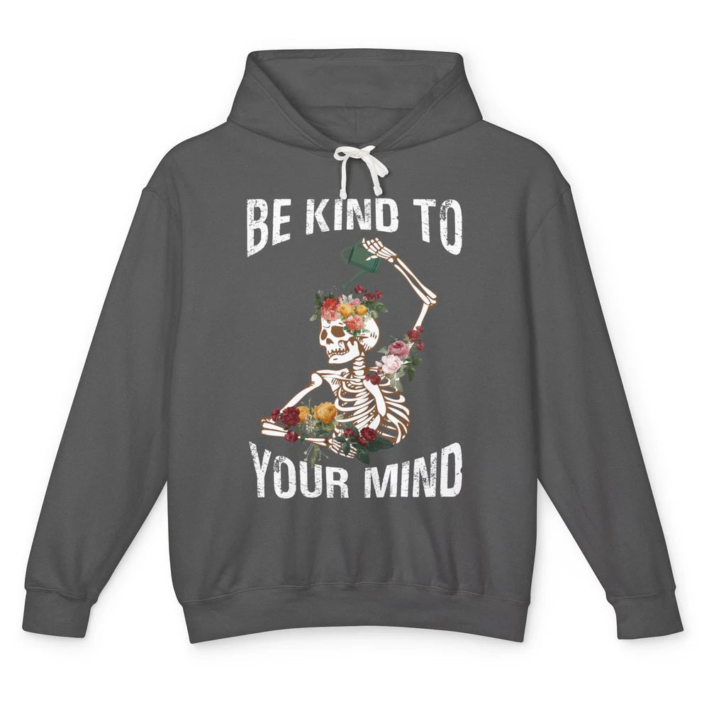 Be Kind Skull Retro Floral Skeleton Motivation Positive Mind Unisex Lightweight Hoodie