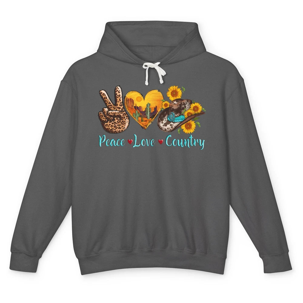 Retro Sunflower Peace Love Country Cowgirl Boots Western Unisex Lightweight Hoodie