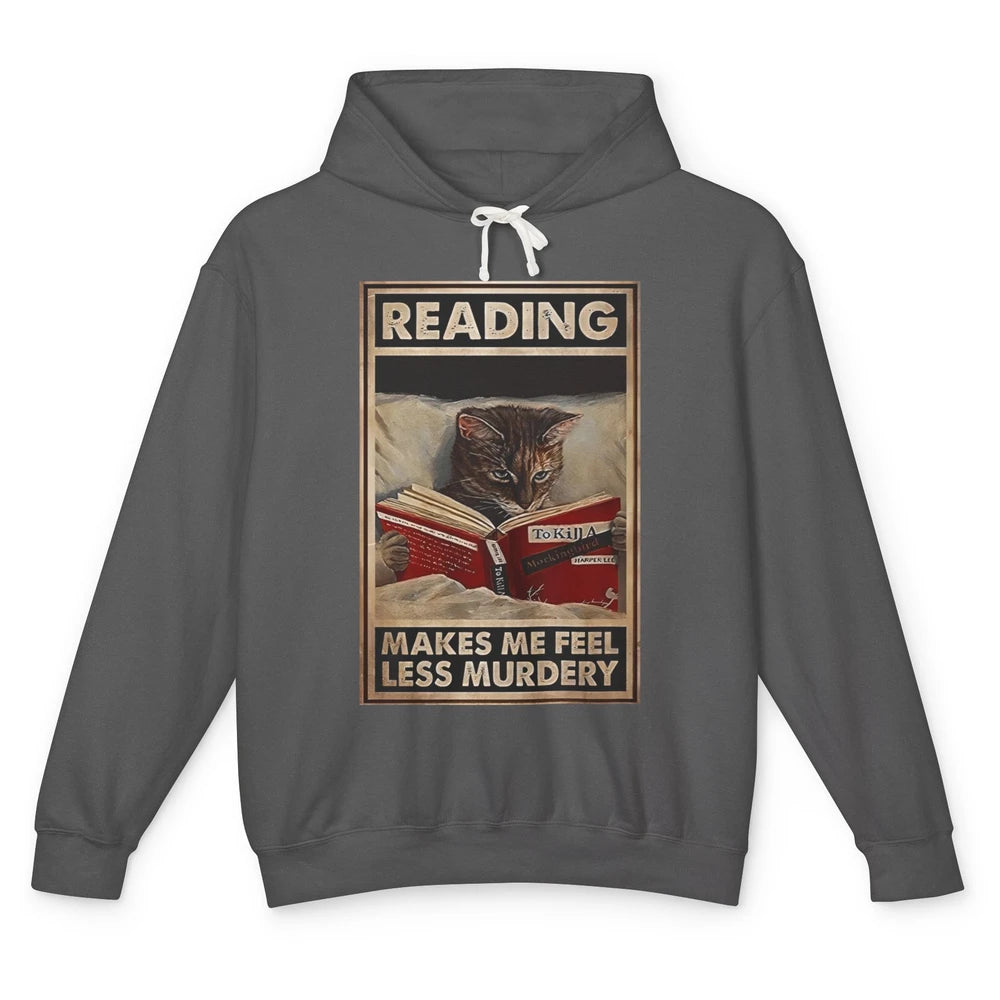 Retro Cat Reading Makes Me Feel Less Murdery Book Readers Unisex Lightweight Hoodie